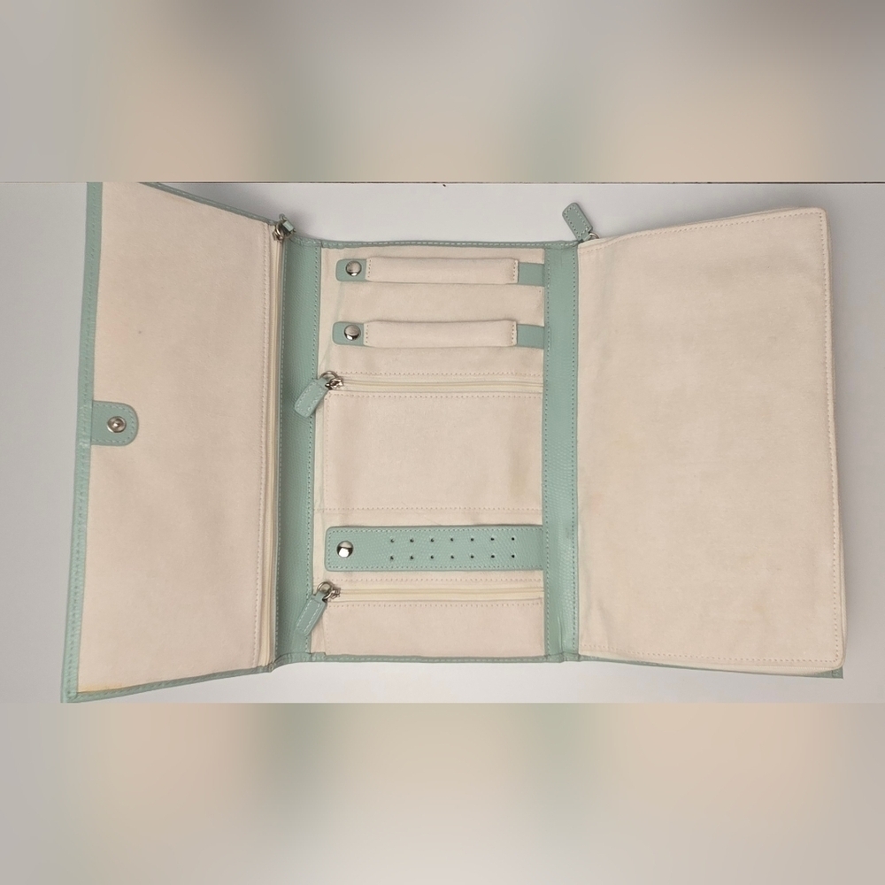 Mint Green Travel Jewelry Organizer Clutch Case with Zipper & Snap Closures - Picture 4 of 10